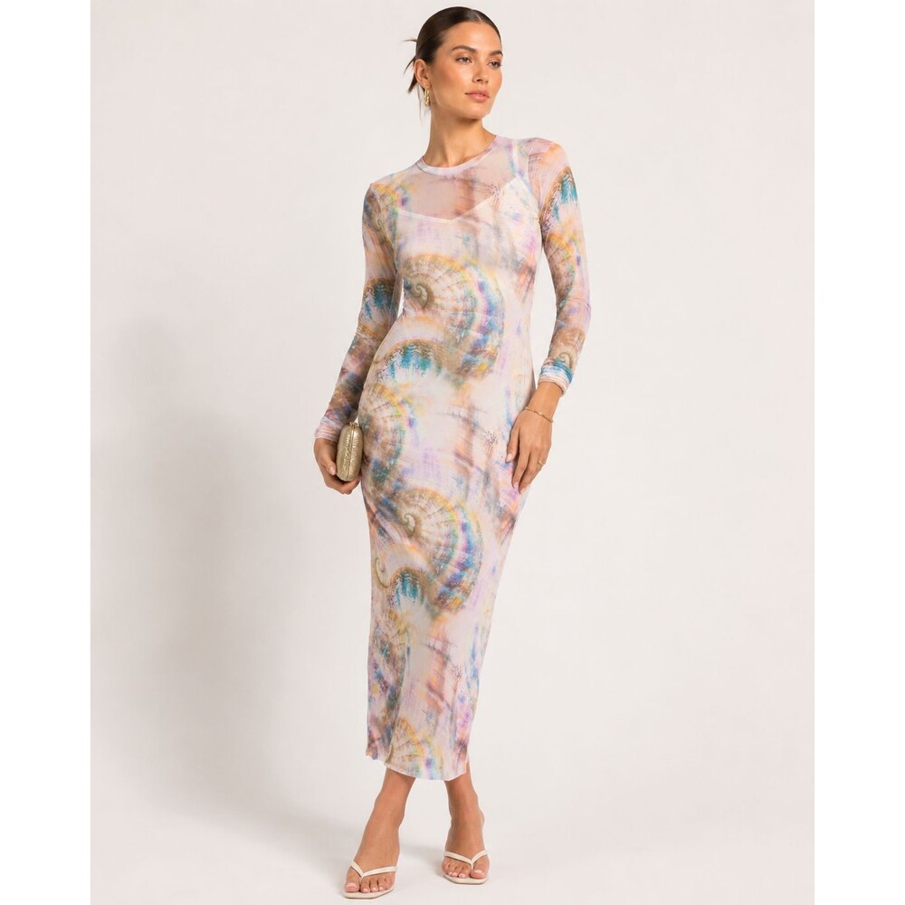 AFRM Women's New Maxi Dress SMALL Sheer Mesh Stretch Pearly Shell AD021570JU25